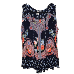 Bila Floral print tank with embroidery and ruffled bottom Size Medium